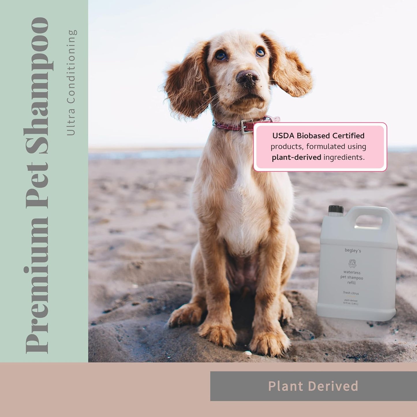 Begley's No Rinse Waterless Pet Shampoo, Bathless Cleaning, Deodorizing, and Odor Removal for a Shiny, Fresh Smelling Coat - Effective for Dogs, Puppies, and Cats - Refill, Fresh Tea Tree