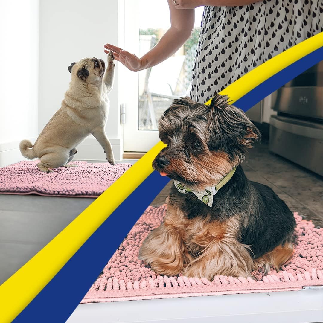 Muddy Mat® Shown on TV – Super Absorbent Door Mat Indoor, Microfiber Quick Dry Chenille Entryway Rug, Non-Slip Front Door Mat, Indoor Mats for Entryway, Machine Washable Pet Rug, Pink 24"x36"