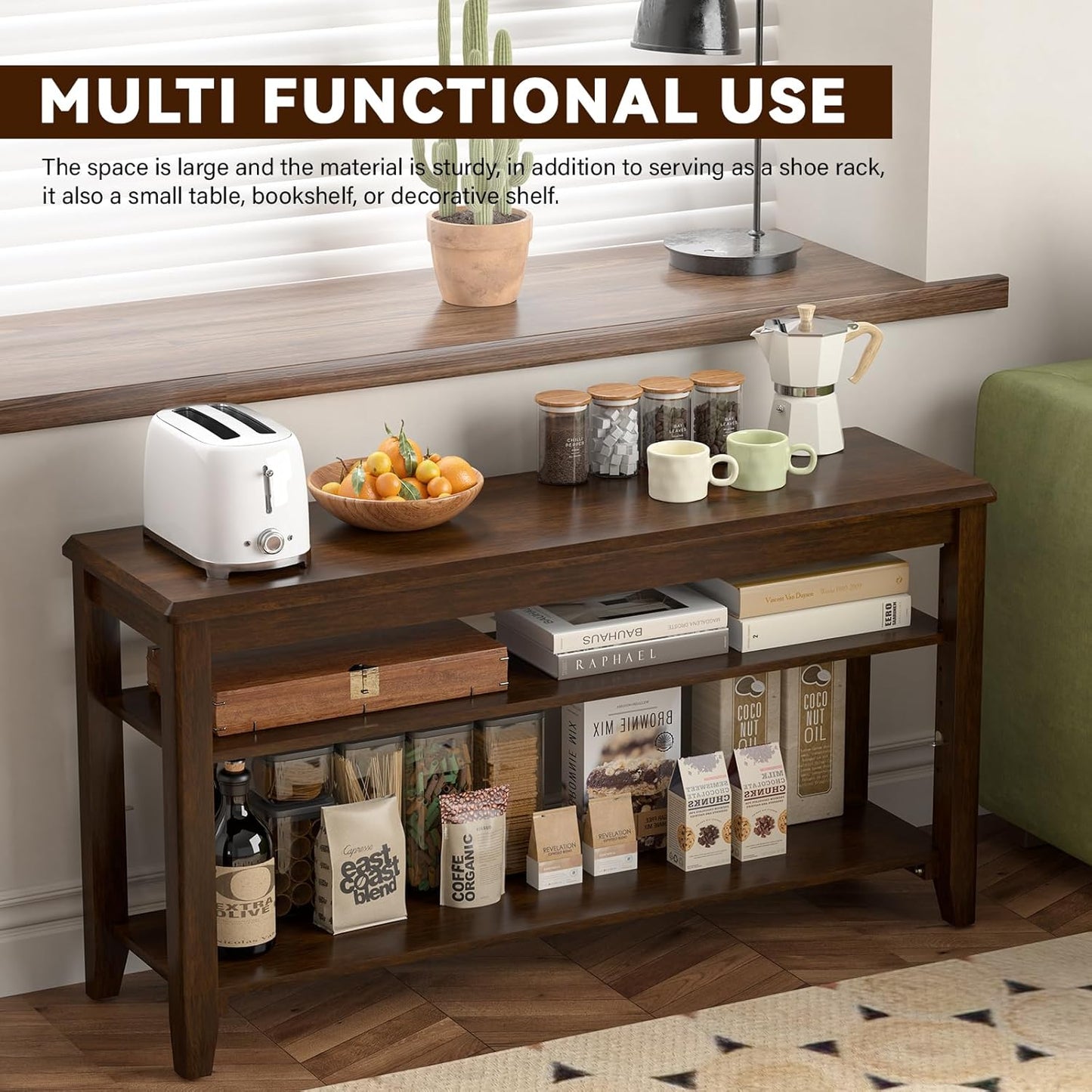 Shoe Bench Storage Rubberwood, Entryway Bench with 3-Tiers Height Adjustable, Shoe Rack Front Door Entrance Organizer for Hallway Living Room, Mudrooms, Walnut,39.4"