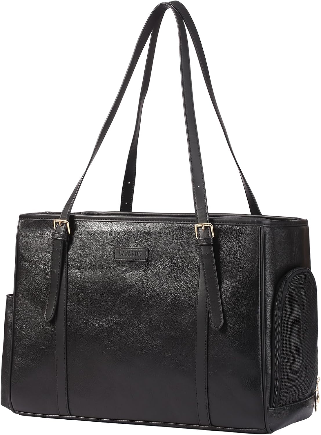 Fashion Dog Purse Pet Carrier Leather Bag for Small Dogs Cats Puppy, Portable Tote Bag Airline Approved Soft-Sided Carriers (Black)