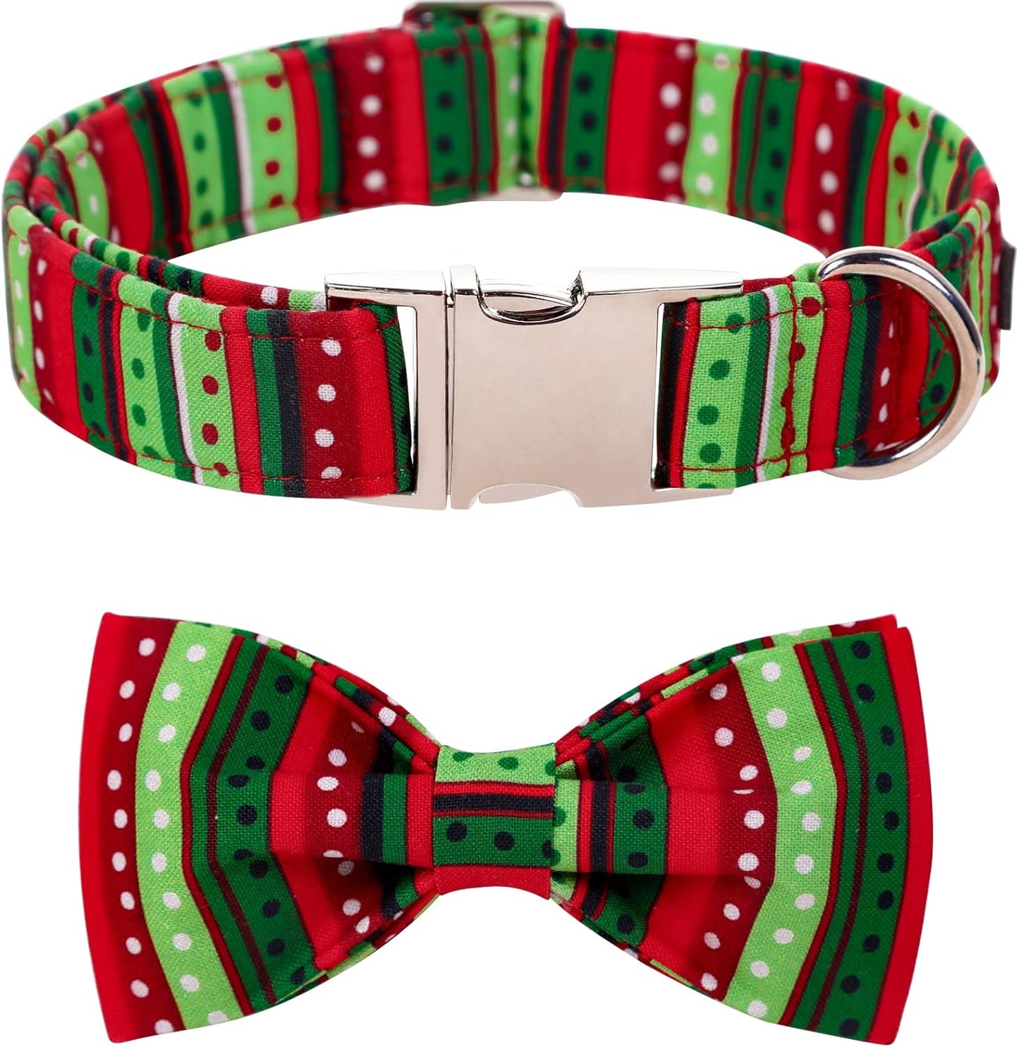 Lionet Paws Christmas Dog Collar with Bowtie, Dog Bowtie Collar with Metal Buckle for Dogs and Cats, Adjustable Comfortable Dog Collar Girl Boy Gift, XS, Neck 8-12 in