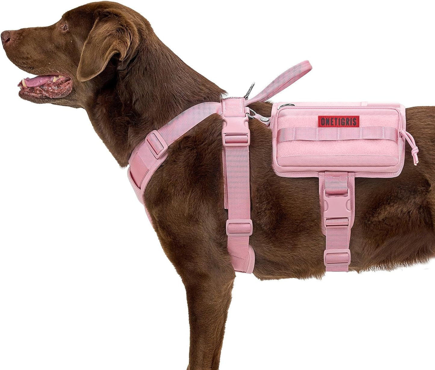 OneTigris Service Dog Vest Harness, Service Dog Cape Guardian Dog Backpack Harness with Pouches Dog Saddle Bag for Small Medium and Large Dogs (Pink, Large)