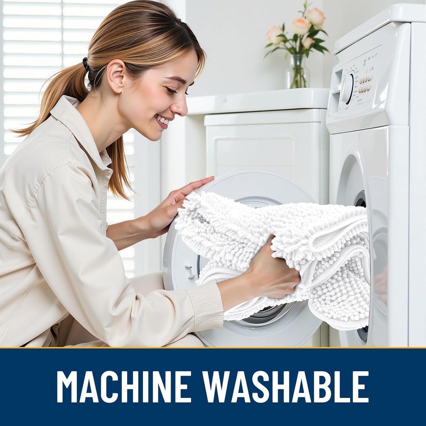 Smiry Dog Door Mat for Muddy Paws 36x24, Absorbs Moisture and Dirt Doormat, Non-Slip Washable Quick Dry Chenille Front Door Mat Indoor Entrance, Entryway Carpet for Inside Floor, White