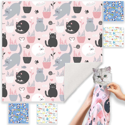 Cat Wrap for Grooming-Premium Cat Grooming Wrap Cat Restraint for Nail Clipping, Self-Adherent Soft Cat Blanket to Wrap Cat Anti-Scratch Anti-Escape Grooming Bag (Pink, L(Within 9lbs))
