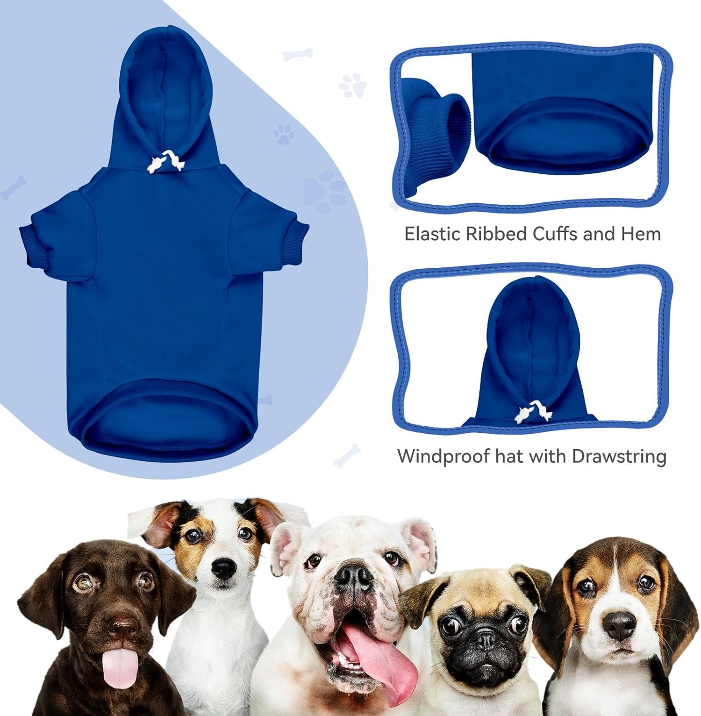 Dog Sweaters for Small Dogs Dog Hoodie Pet Sweater Solid Soft Brushed Fleece Pet Clothes Hoodie Sweatshirt with Pocket(Blue-S)