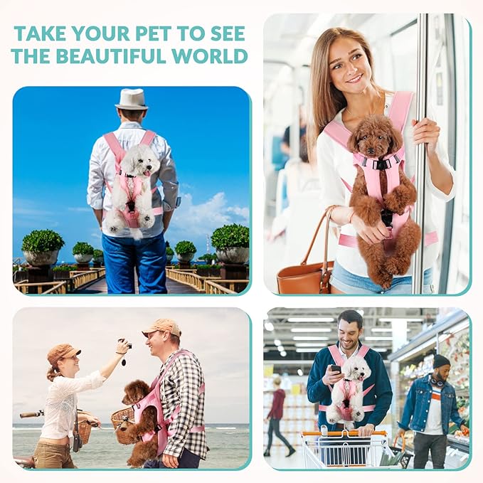 Lukovee Dog Backpack Carrier, Legs Out Easy-fit Dog Front Carrier for Small Medium Dogs, Adjustable Hands Free Dog Chest Carrier for Hiking Cycling (Pink,Medium)