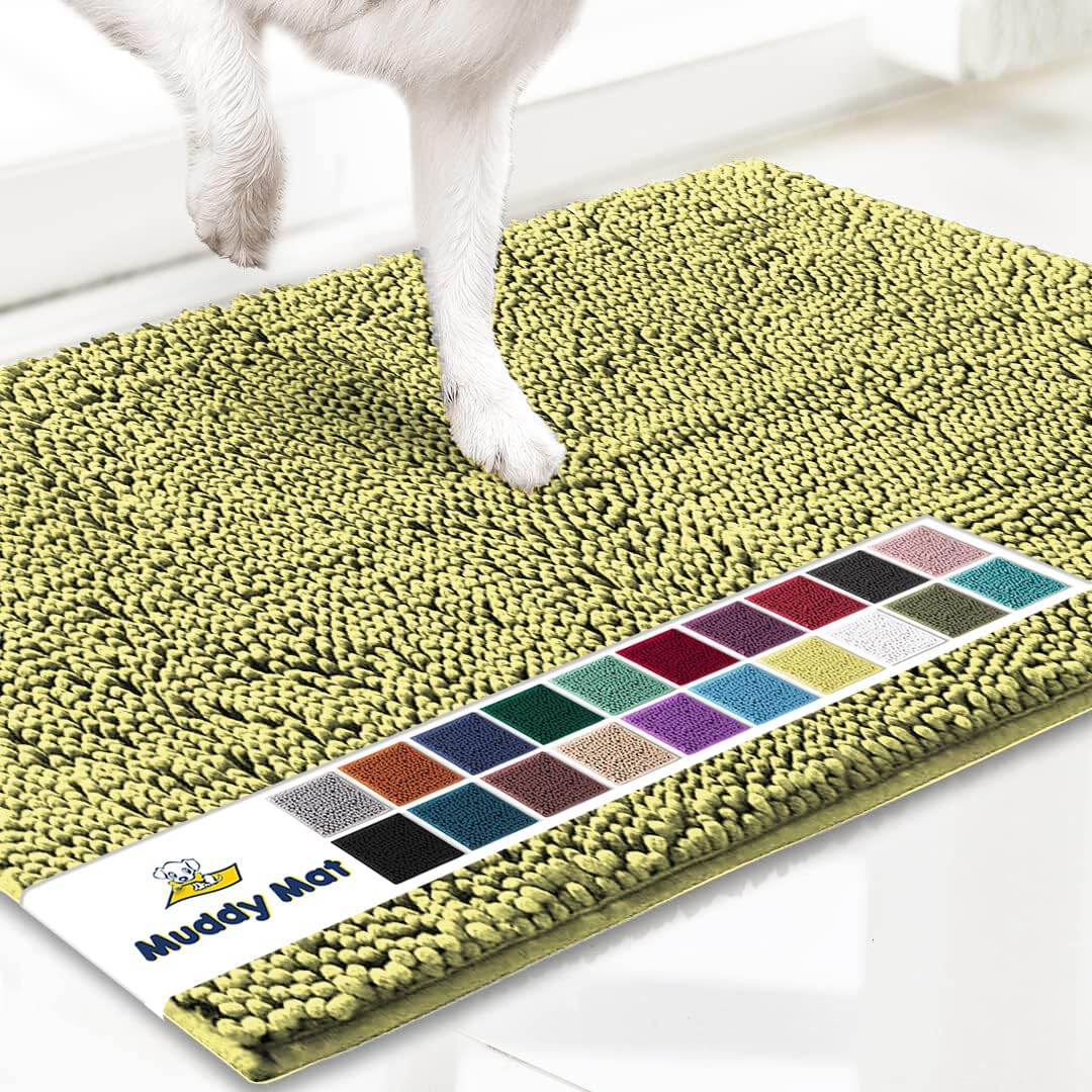 Muddy Mat® AS-SEEN-ON-TV Highly Absorbent Microfiber Door Mat and Pet Rug, Non Slip Thick Washable Area and Bath Mat Soft Chenille for Kitchen Bathroom Bedroom Indoor and Outdoor - Yellow 24" x 120"