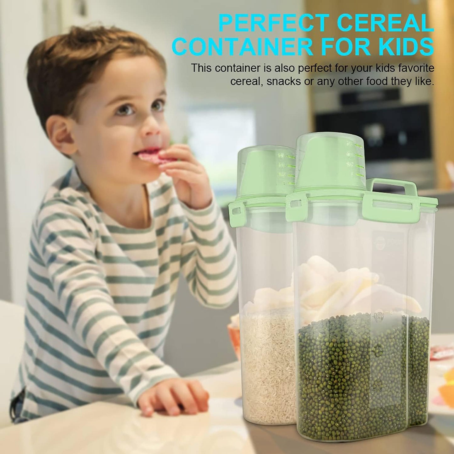 Rice Airtight Dry Food Storage Containers, BPA Free Plastic Storage Bin Dispenser with Pourable Spout, Measuring cup for Cereal, Flour and Baking Supplies, Include a Stainless Steel Whisk