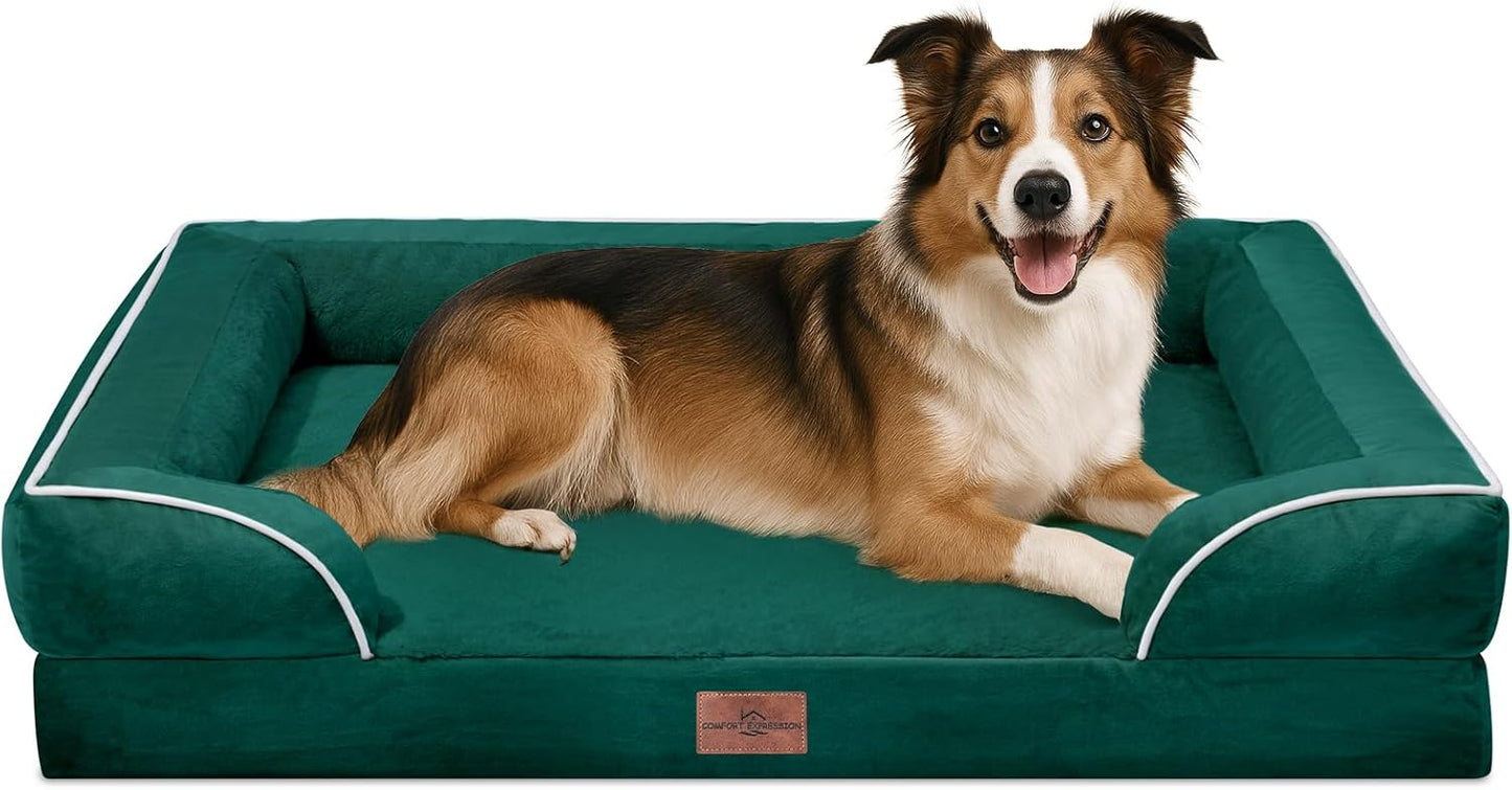 Comfort Expression Large Dog Beds Waterproof Orthopedic Foam Dog Sofa Beds Comfy Pet Bed with Washable Removable Cover & Non-Slip Bottom(Large,Emerald)