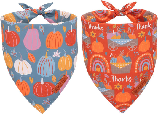 ADOGGYGO Thanksgiving Dog Bandana - Blue Orange Pumpkin Scarf, Adjustable Fit Fall Bandanas for Extra Large Dogs Pets (X-Large)
