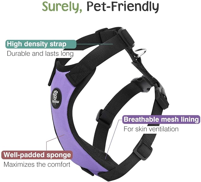 Dog Seat Belt, Safety Vest Dog Car Harness with Adjustable Buckle Dog Seat Belt for Vehicle Nylon Pet Safety Seat Belts Heavy Duty(L, Purple)