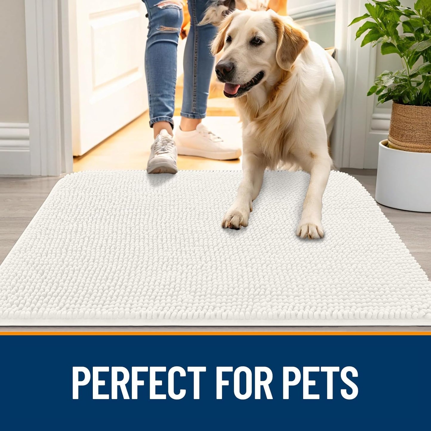 OLANLY Dog Door Mat for Muddy Paws 70x46, Absorbs Moisture and Dirt, Absorbent Non-Slip Washable Doormat, Quick Dry Chenille Mud Mat for Dogs, Entry Indoor Entryway Carpet for Inside Floor, Ivory