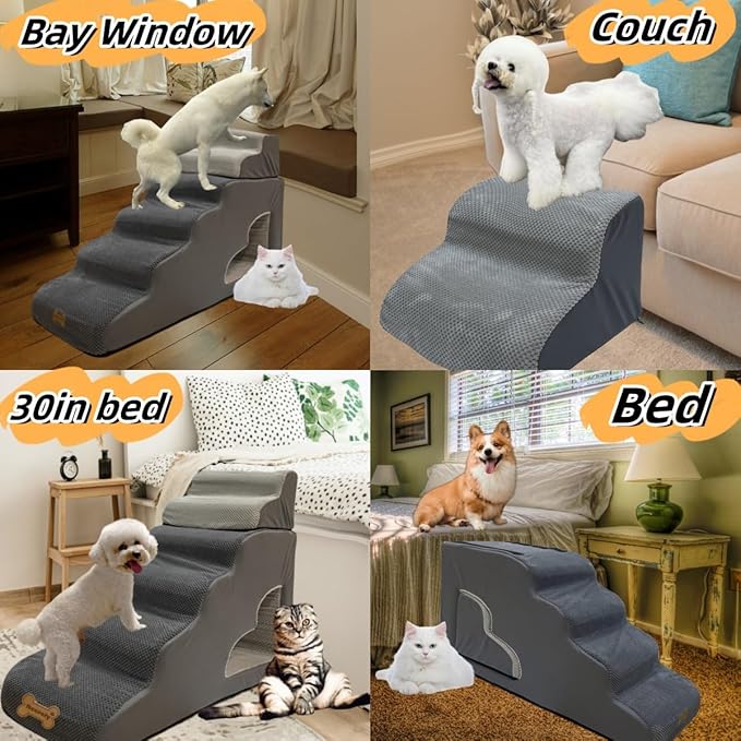 dog stairs for small dogs to 30 inches high beds, 6 step dog ramp stair for 18-36 inches couch-bed,pet stairs for small old meduim large dogs cats,Non-Slip balanced 6 tiers ladder,75 pounds Studry 33D