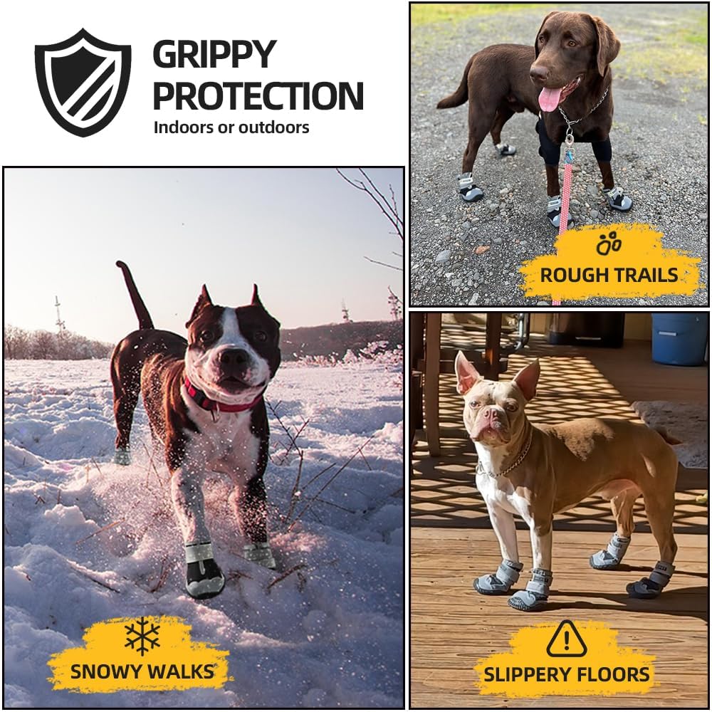 Dog Shoes for Large Dogs, Medium Dog Boots & Paw Protectors for Hardwood Floors, Outdoor Dog Booties for Hot Pavement Winter Snow Hiking, Waterproof Dog Shoes with Reflective Strips Size 3