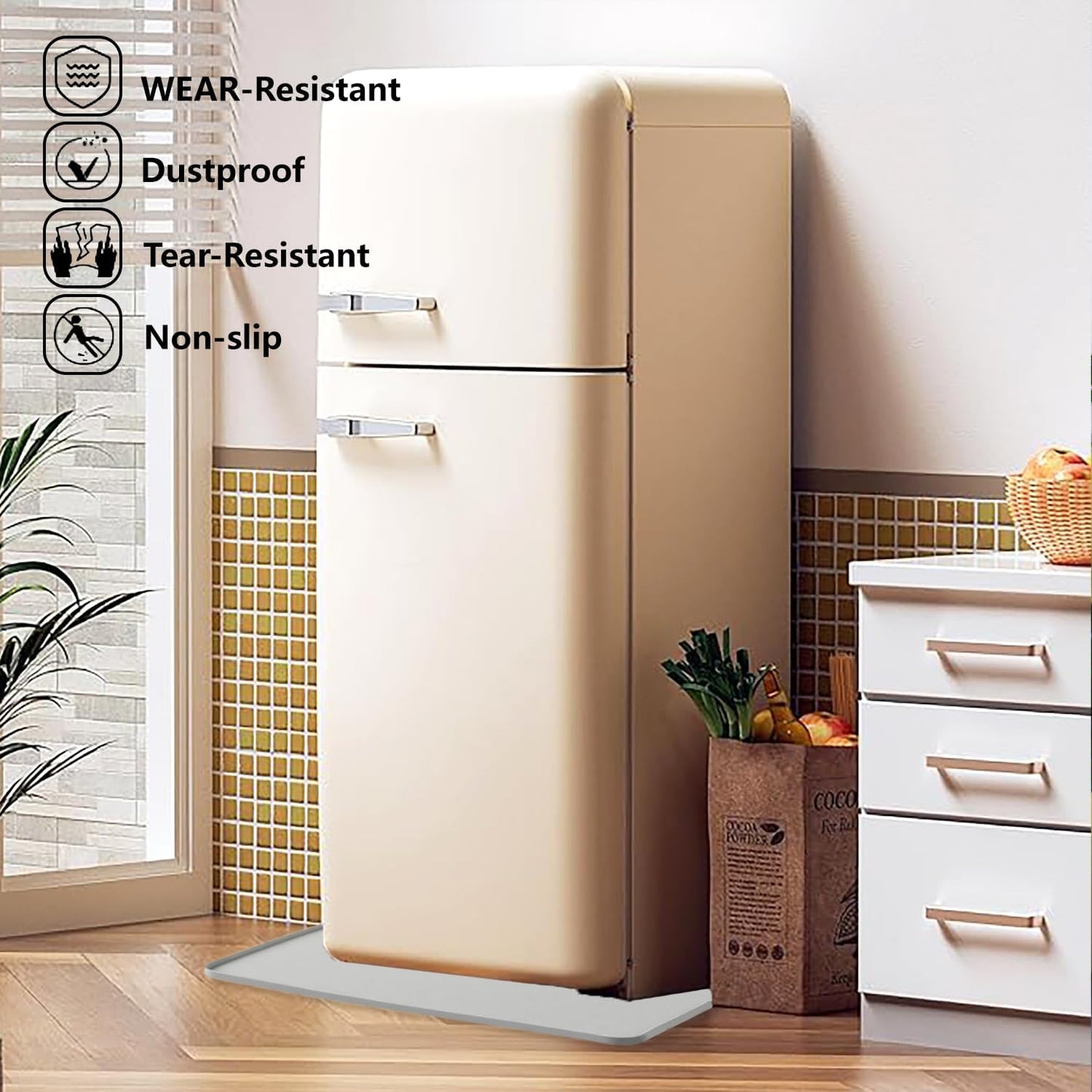 Waterproof Silicone Mat with Raised Edges 24x16 Inch, Water Cooler Mat & Countertop Protector for Hardwood Floors, Non-Slip Kitchen Appliance Pad for Pets Cats Dogs Feeding Bowls, Easy to Clean (Gray）