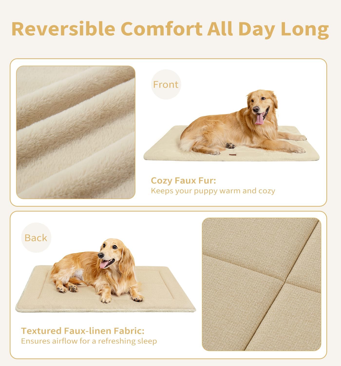 MADE 4 PETS Dog Crate Pad Bed for Large Dogs, Washable & Reversible, Anti-Slip Kennel Mat for Cozy Sleeping, Soft Fluffy Dog Bed for Indoor & Outdoor Use, 41"x29", Beige