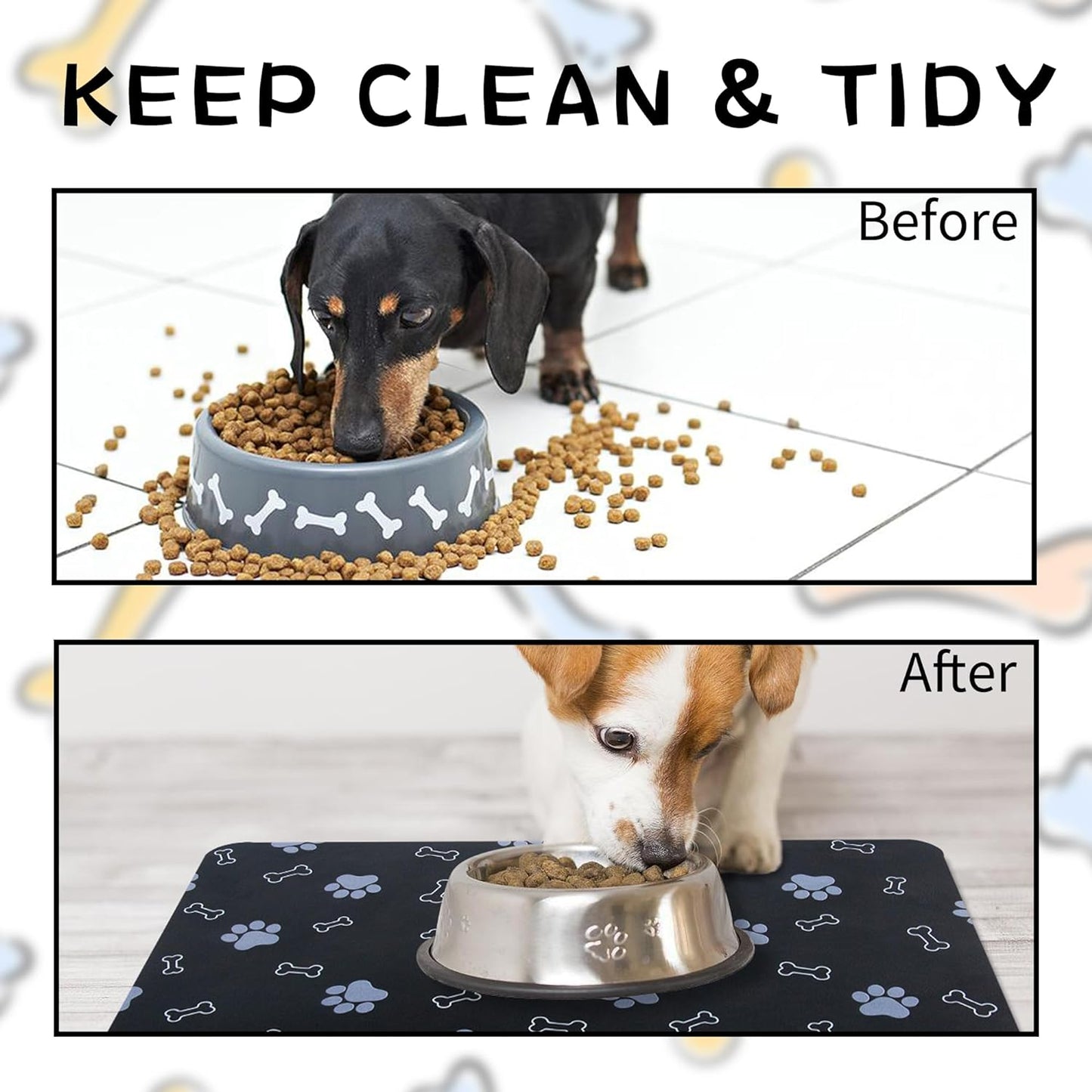 Pet Cat Dog Food Mat Non Slip Mat for Dog Water Bowl Mat Quick Dry Absorbent Cat Feeding Mat, 24 * 16.9 in, Black