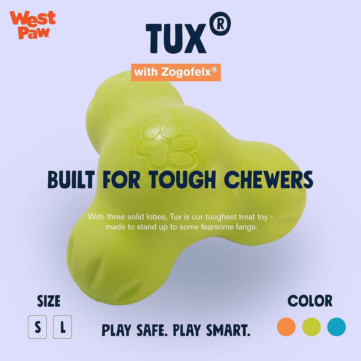 WEST PAW Zogoflex Tux Treat Dispensing Dog Chew Toy – Interactive Chewing Toy for Dogs – Dog Games for Aggressive Chewers, Fetch, Catch – Holds Kibble, Treats, Small 4", Granny Smith