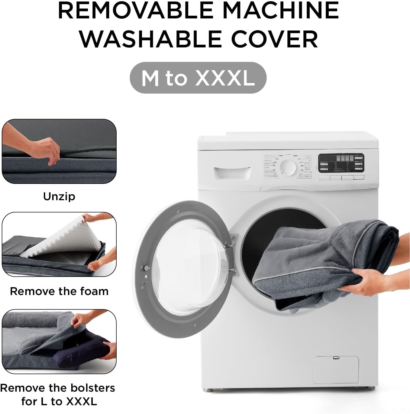 Made4Pets Orthopedic Dog Bed for Extra Large Dogs, Supportive Foam XL Pet Bed Sofa with Washable Removable Cover, Waterproof Large Dog Couch Bed, Non-Slip Bottom and Egg-Crate Foam, Grey