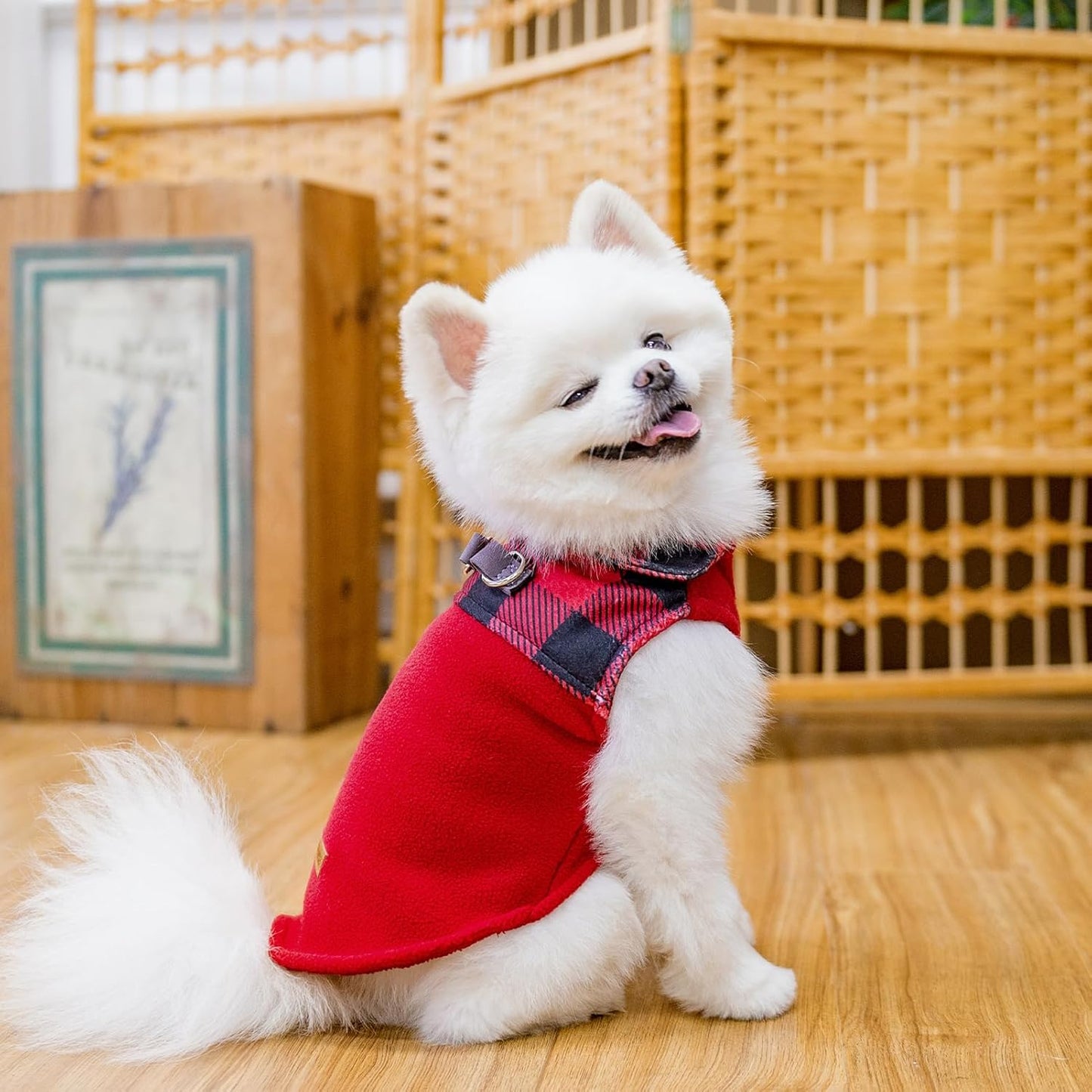 EXPAWLORER Fleece Dog Sweater for Small Medium Dogs - Classic Plaid Jacket, Doggie Winter Coat Vest with 2 D-Rings for Leash, Cold Weather Clothes,Pet Apparel,Sweatershirt for Boy or Girls