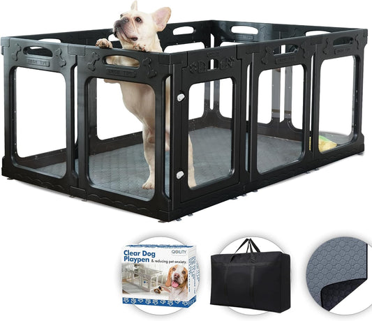Clear Playpen for Dogs Indoor, Effectively Relieves Indoor Pet Anxiety, 56" x 37" x 23.6"H, Suitable for Dogs and Puppies, Black
