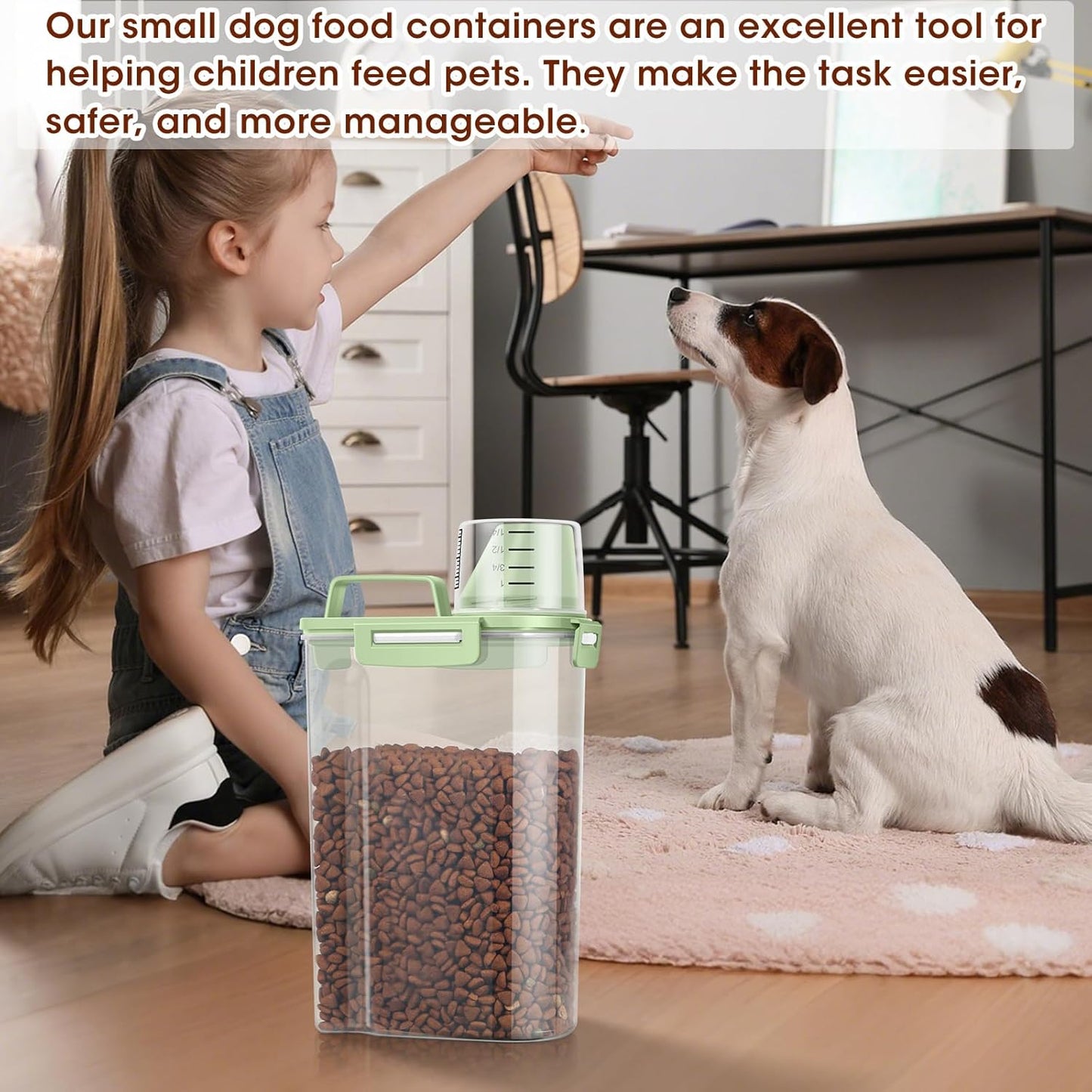TBMax Small Dog Cat Food Storage Containers 2 Pack, Travel-Friendly Pet Food Container with Spout & Measuring Cup, Kid-Friendly Pet Feeding Dispenser, Portable Dog Treat Bird Seed Container