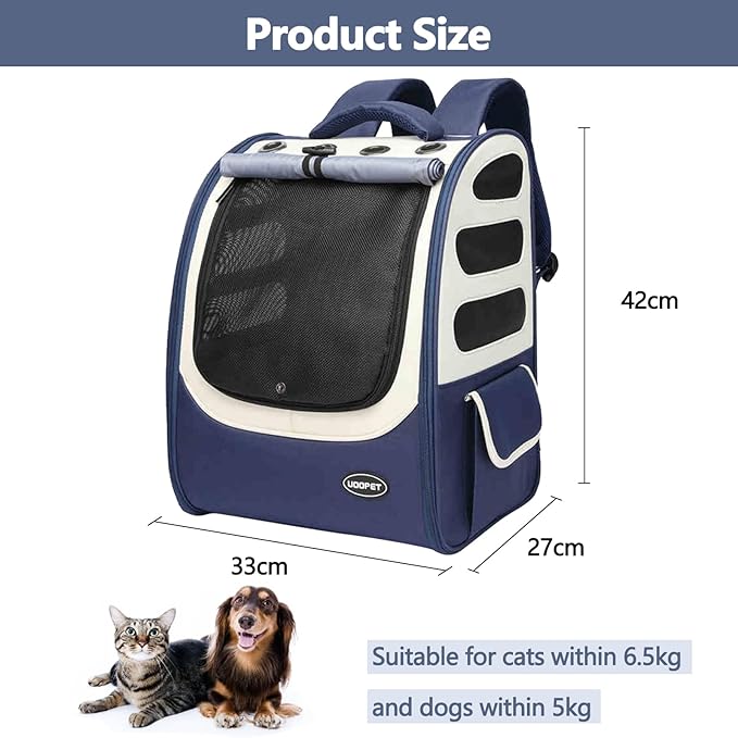Dog Backpack, Ventilated Pet Hiking Backpack Travel Bag, Airline Approved Cat Backpack for Travel, Hiking, Outdoor Use(Blue)