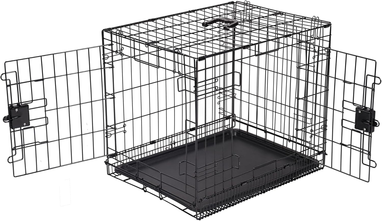 Amazon Basics Durable,Foldable Metal Wire Dog Crate with Tray, Double Door, Divider, 24 x 18 x 20 in, Black