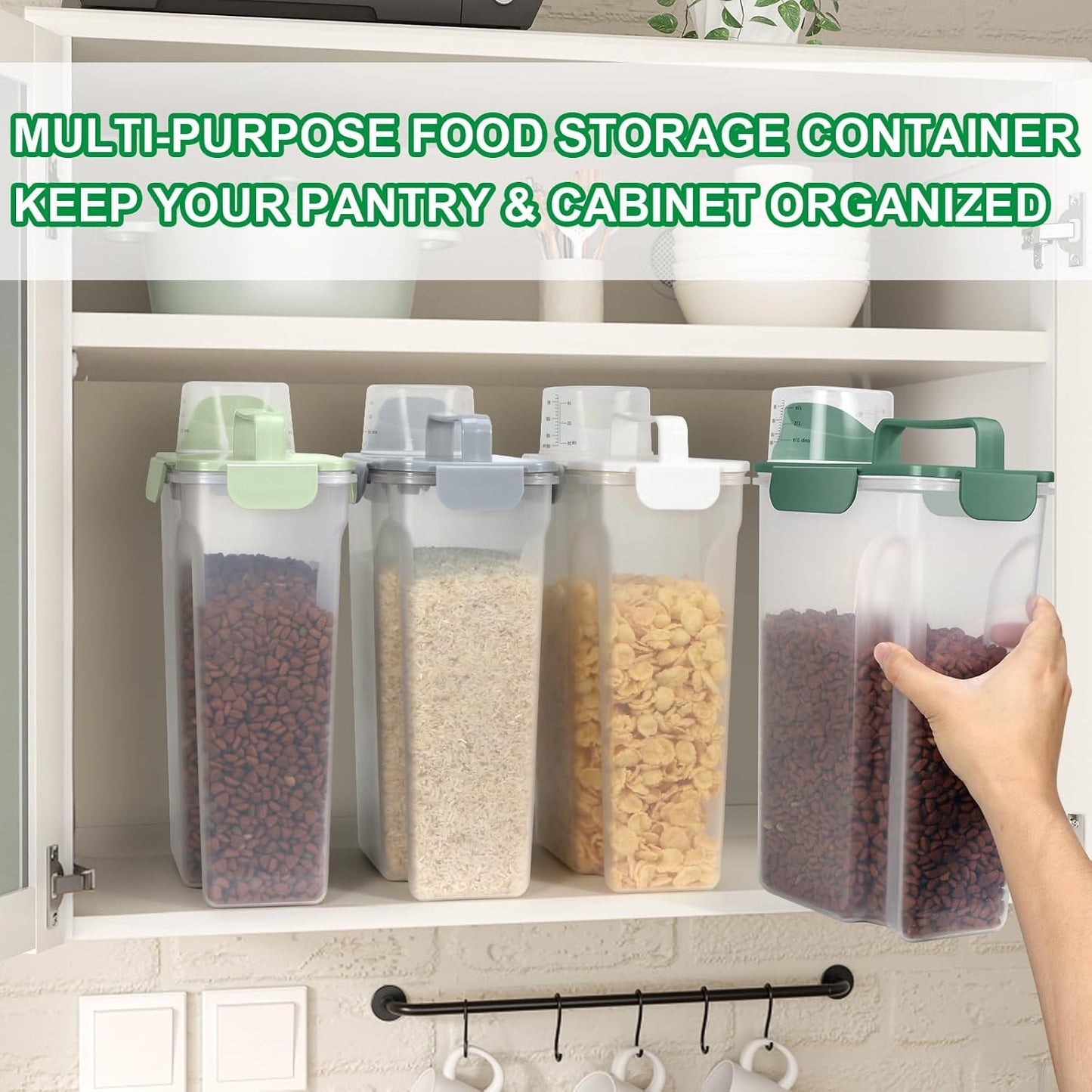 TBMax Pet Dog Cat Food Storage Containers 2 Pack 10 to 14 Lbs, Airtight Cat Food Dispenser with Large Spout & Portable Handle, Travel Dog Treat Storage Bin Bird Seed Container -Light Green/Light Grey