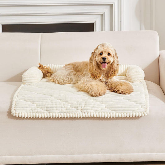 HAOMAIJIA Dog Couch Bed for Medium Dogs, Non Slip Pet Couch Covers for Sofa Thick Soft Washable Dog Couch Cover Protector All Seasons Universal Dogs and Cats Bed Mat (Off White, Medium)