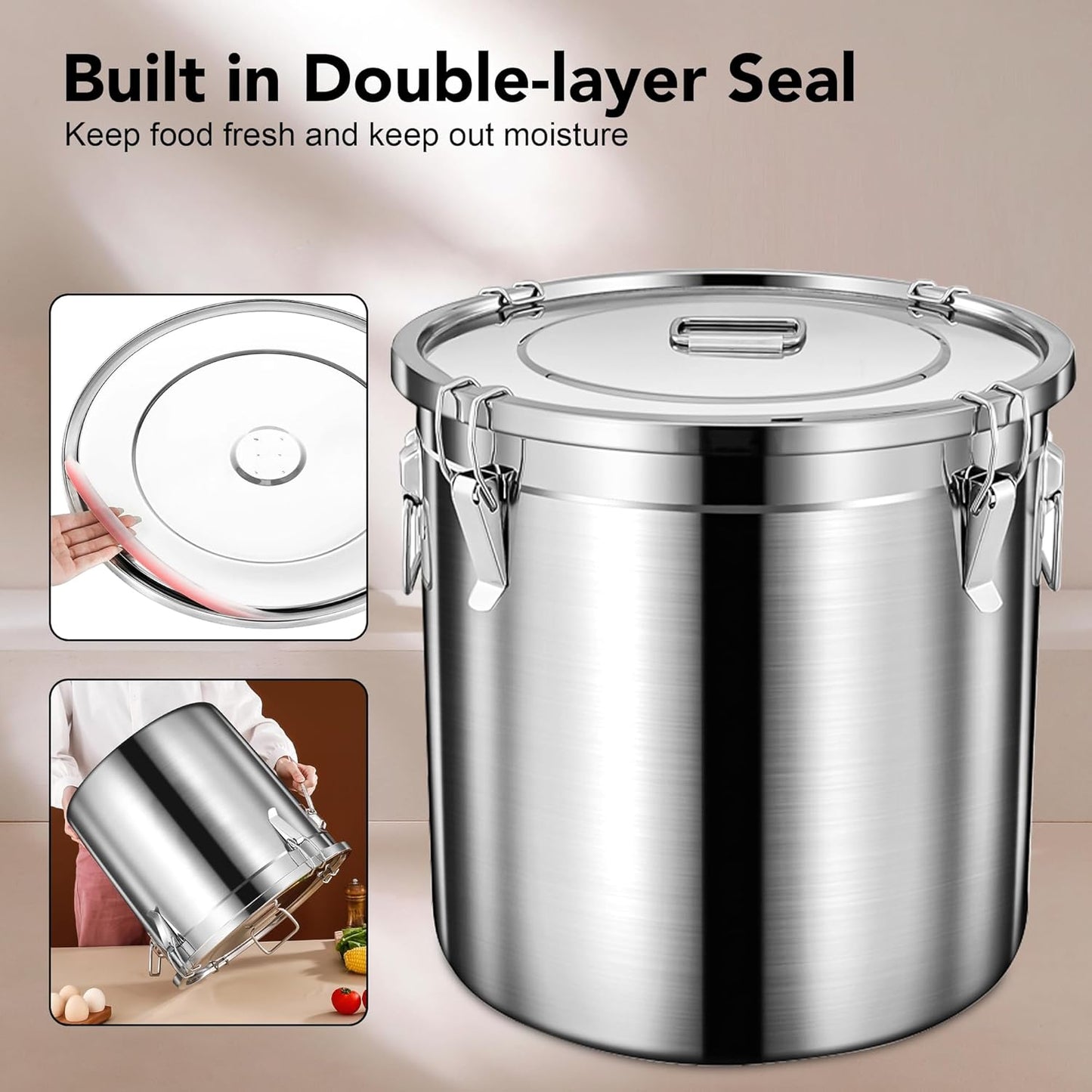 Dog Food Storage Containers, Large Stainless Steel Pet Food Storage Containers 25 lb / 11.5 kg to Keep Fresh, Metal Airtight Cat Food Containers With Scoop and 2 Small Containers