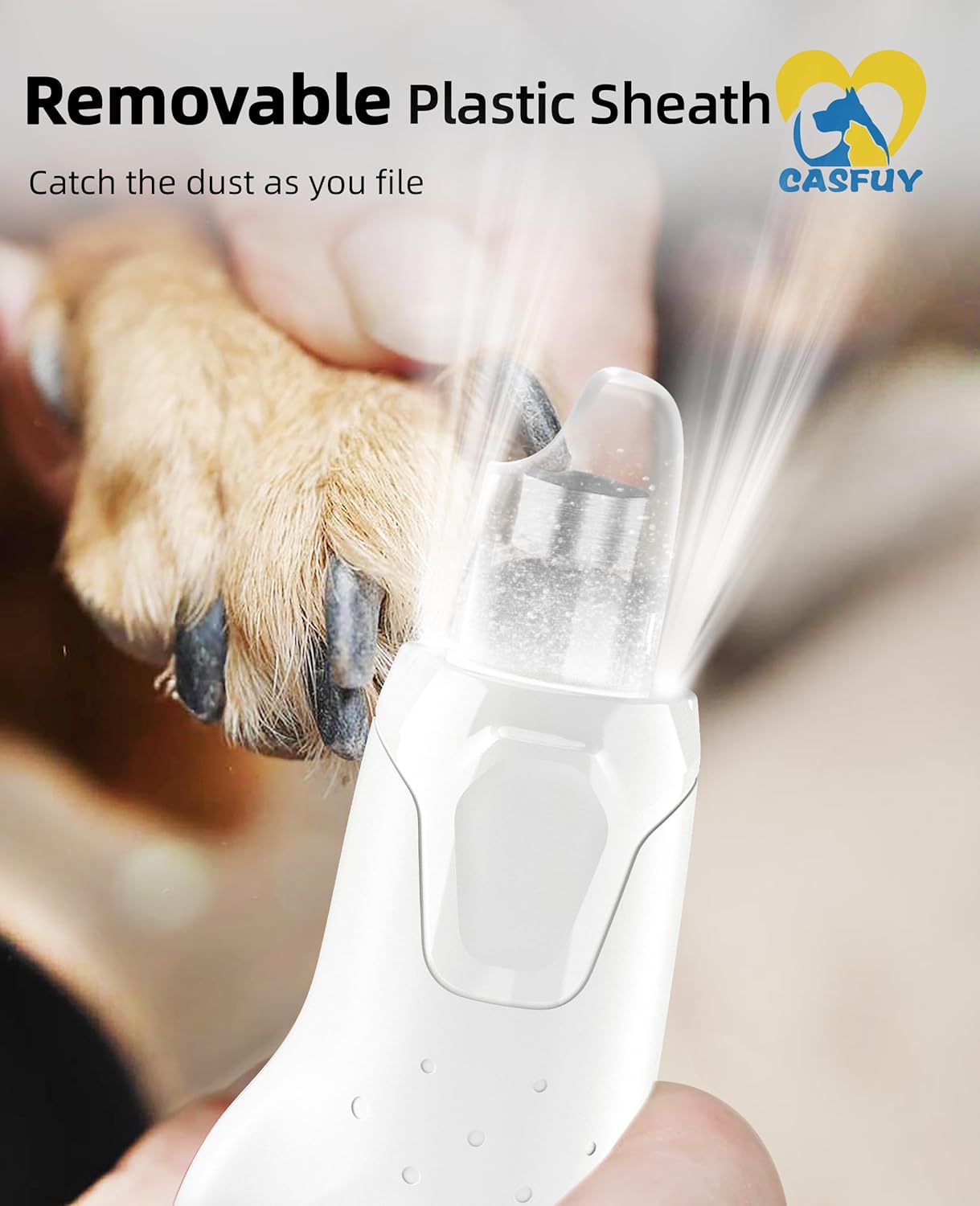 Casfuy Dog Nail Grinder Quiet - (45db) 6-Speed Pet Nail Grinder with 2 LED Lights for Large Medium Small Puppy Dogs/Cats, Professional 3 Ports Rechargeable Electric Dog Nail Trimmer with Dust Cap