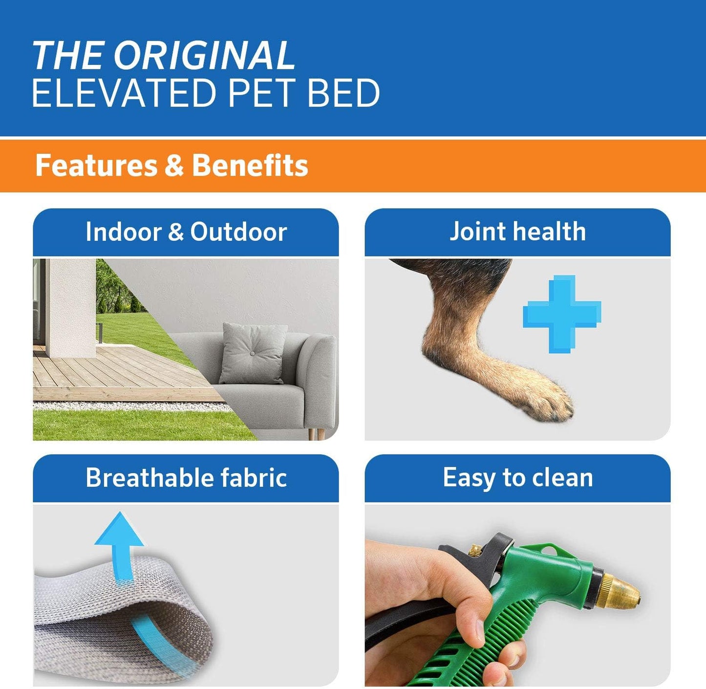 Coolaroo Original Elevated Dog Bed - Breathable Off-The-Ground Pet Bed with Cooling Fabric, Joint Relief & Moisture-Resistant Fabric, 100% Recyclable, Easy Clean, Grey, Large