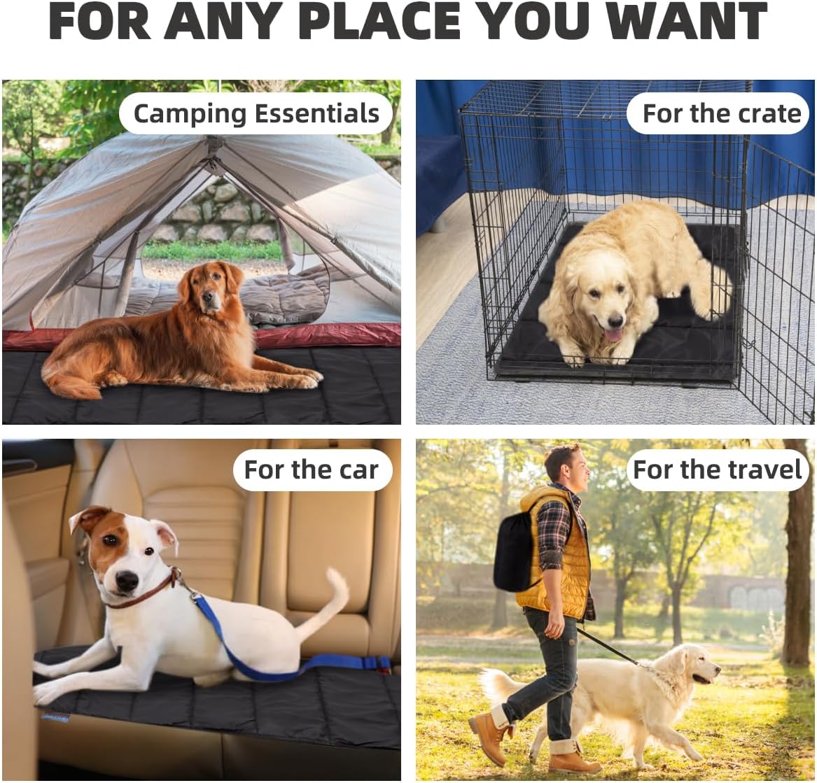 BDEUS 51x35In Extra Large Size Outdoor Dog Bed, Waterproof & Portable Camping Travel Pet Mat, Easy to Clean, Washable Odor Resistant Pet Cooling Pad (Black)