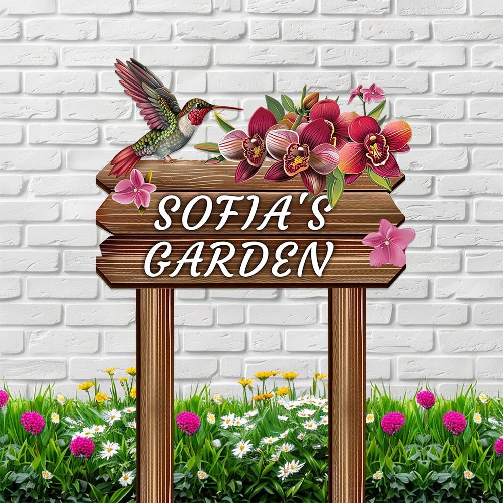 Personalized Colorful Bird Metal Sign with Stake,Custom Gardener Family Name Signs Outdoor Decor,Customized Birds on the Branch Gardening Gifts,Flowers Plaques Decorate for Patio Lawn Porch Backyard