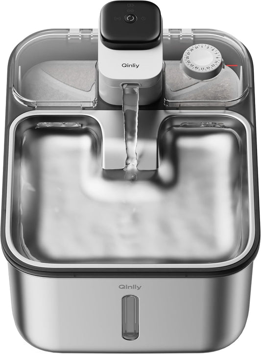 Stainless Steel Cat Water Fountain Wireless for Cats Indoor, 3.6L/123oz Automatic Metal Dog Water Dispenser,Cordless Battery Operated Pet Drinking Fountain,Rechargeable Waterer with Motion Sensor