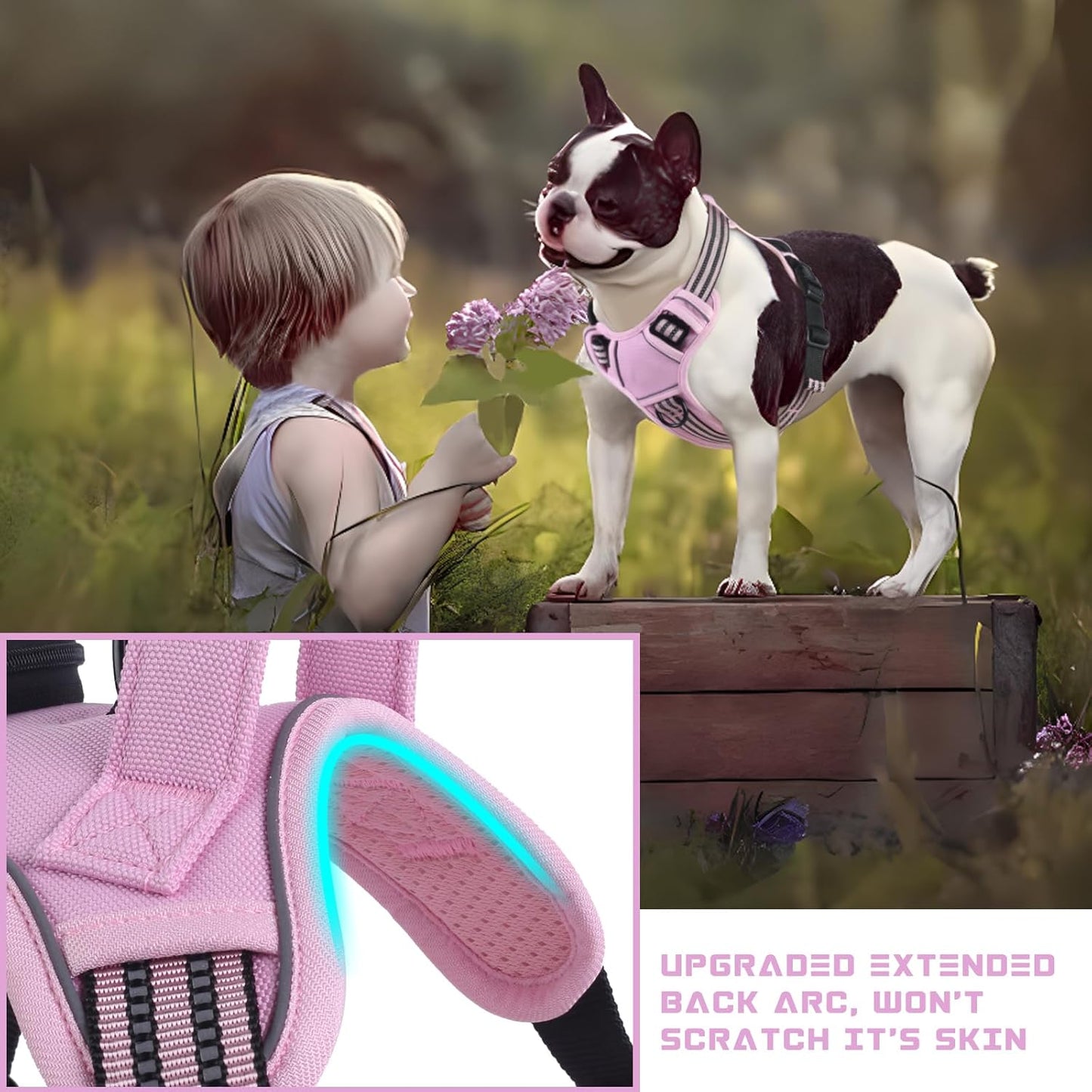 BUMBIN Dog Harness for Large Dogs, No Pull Adjustable No Choke Pet Vest with Dog Leash Fit Smart Reflective Pet Walking Harness for Training Easy Control Soft Handle Pink XL