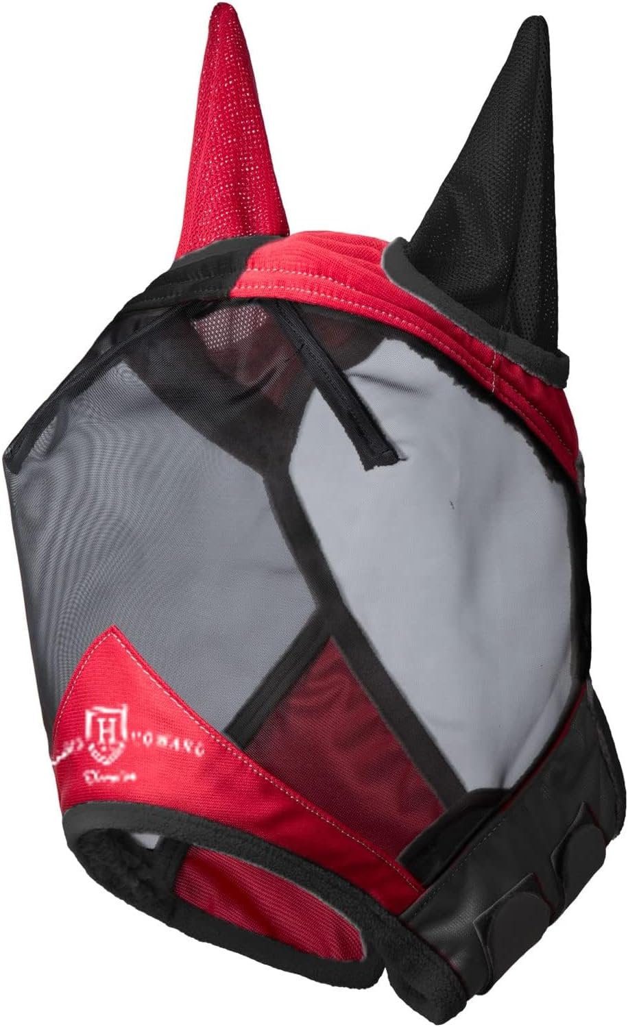 Harrison Howard Pro Luminous Horse Fly Mask Standard with Ears UV Protection for Horse Scarlet Red/Black Large Full Size