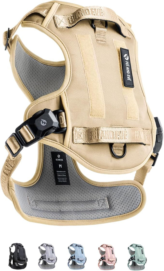2025 New Edition, Fei & Eve MagEase Dog Harness - 3-Second Magnetic Buckles | 3-Point No-Pull Control | Heavy-Duty 900D Nylon | Dual Safety Handles | Breathable Mesh | Adjustable Fit, Large, Champagne