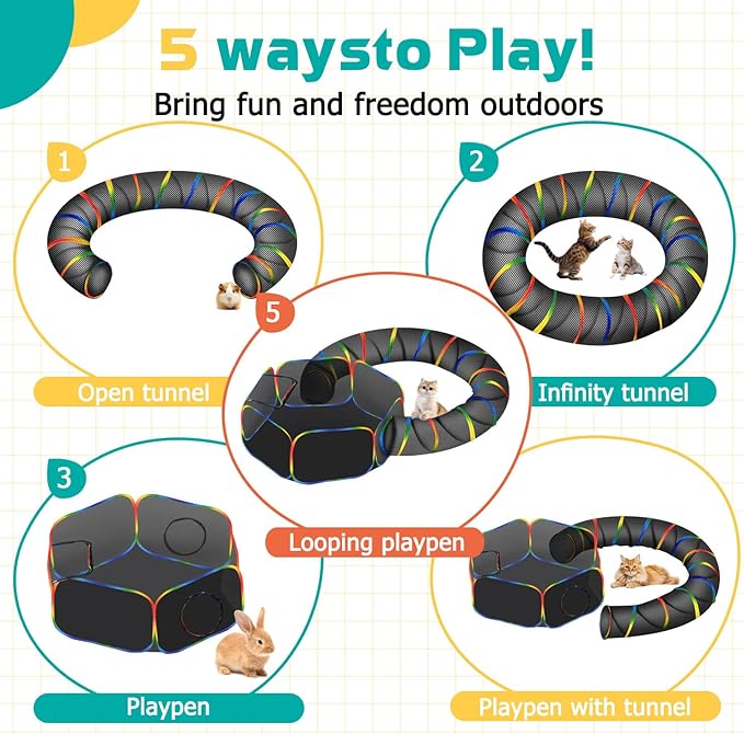 LUCKITTY Outdoor Rainbow Cat Enclosures Playground,Outside House for Indoor Cats Include Portable Tent, Circle Cat Playpen Tunnel Catio, for Cats, Kitty and Small Animals,Within Storage Bag