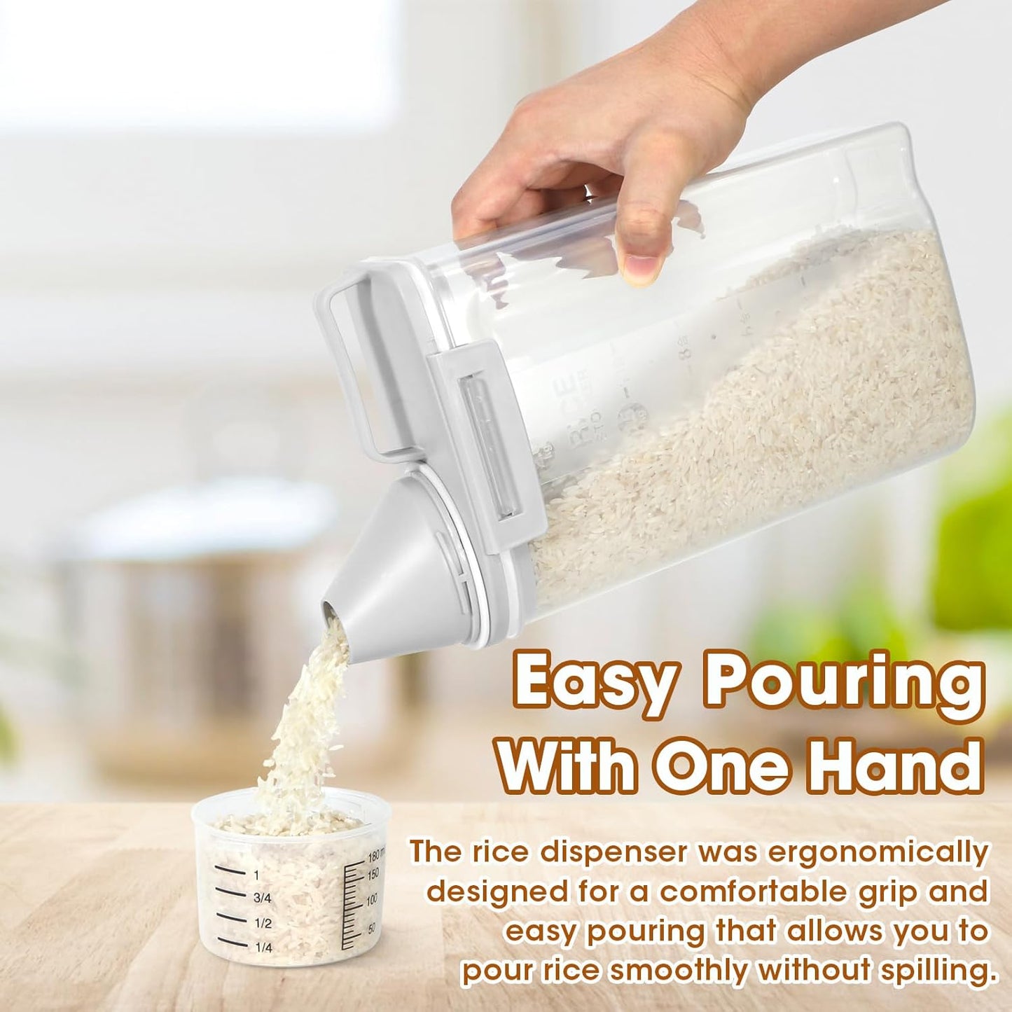 TBMax Rice Storage container 4 Lbs, Small Rice Dispenser with Measuring Cup, Grey Cereal Containers Flour Bin, Kitchen Food Storage Container and Pantry Organizers, Pet Dog Cat Food Dispenser