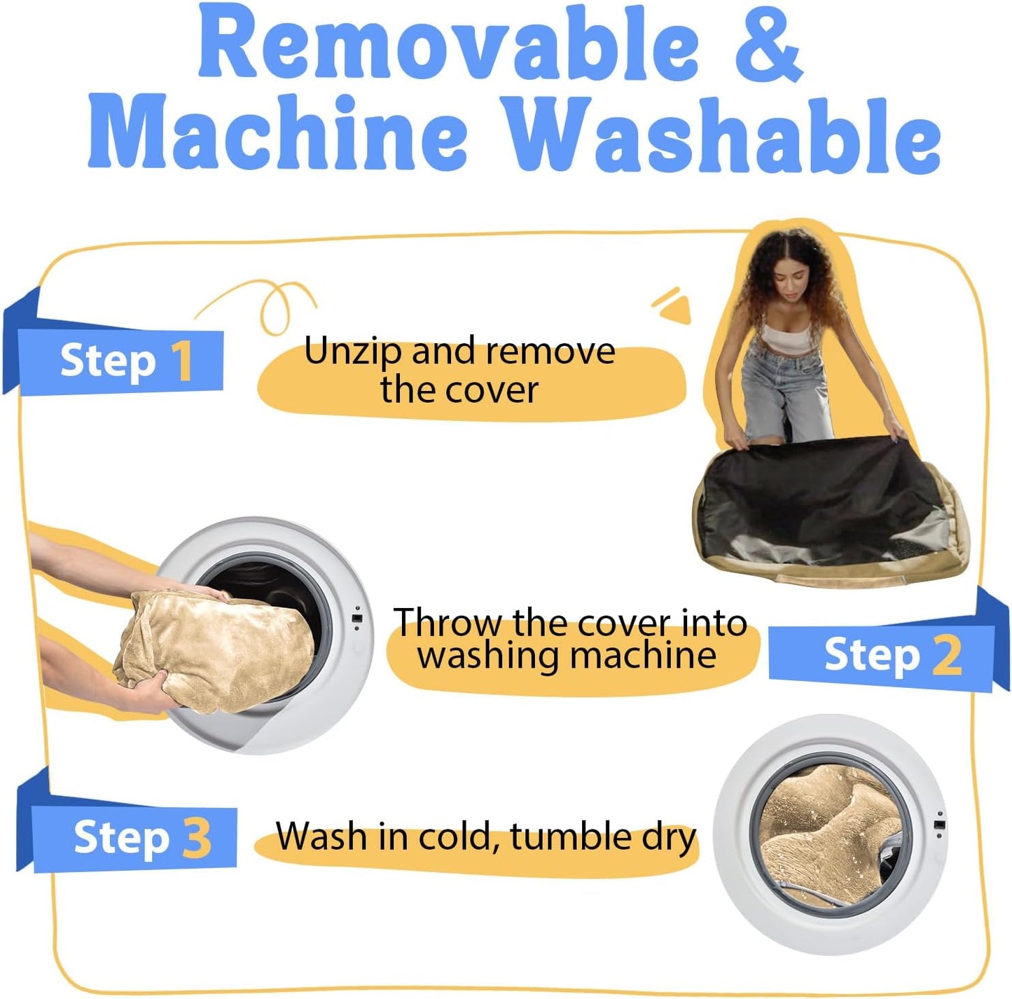 Washable Orthopedic Large Dog Bed - Big Dog Beds with Removable Waterproof Cover and Non-Slip Bottom XL Large Pet Bed with Bolster Extra Large Dogs Bed