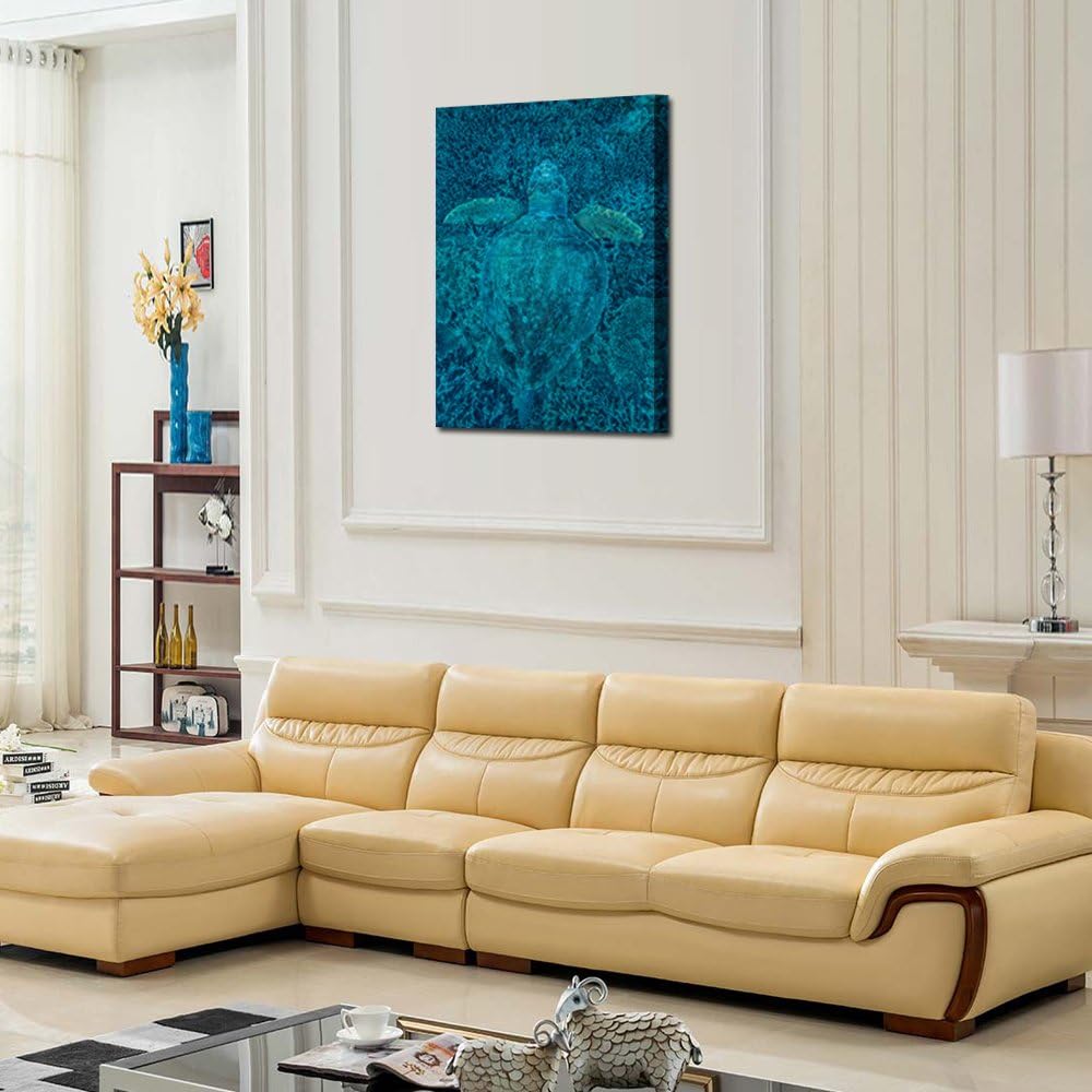 KREATIVE ARTS - Green Turtle Hidden in Coral Canvas Prints Sea Wall Art Underwater Sea Painting Print On Canvas Animal Pictures Framed Artwork For Home Office Decoration Gift 24x36inch