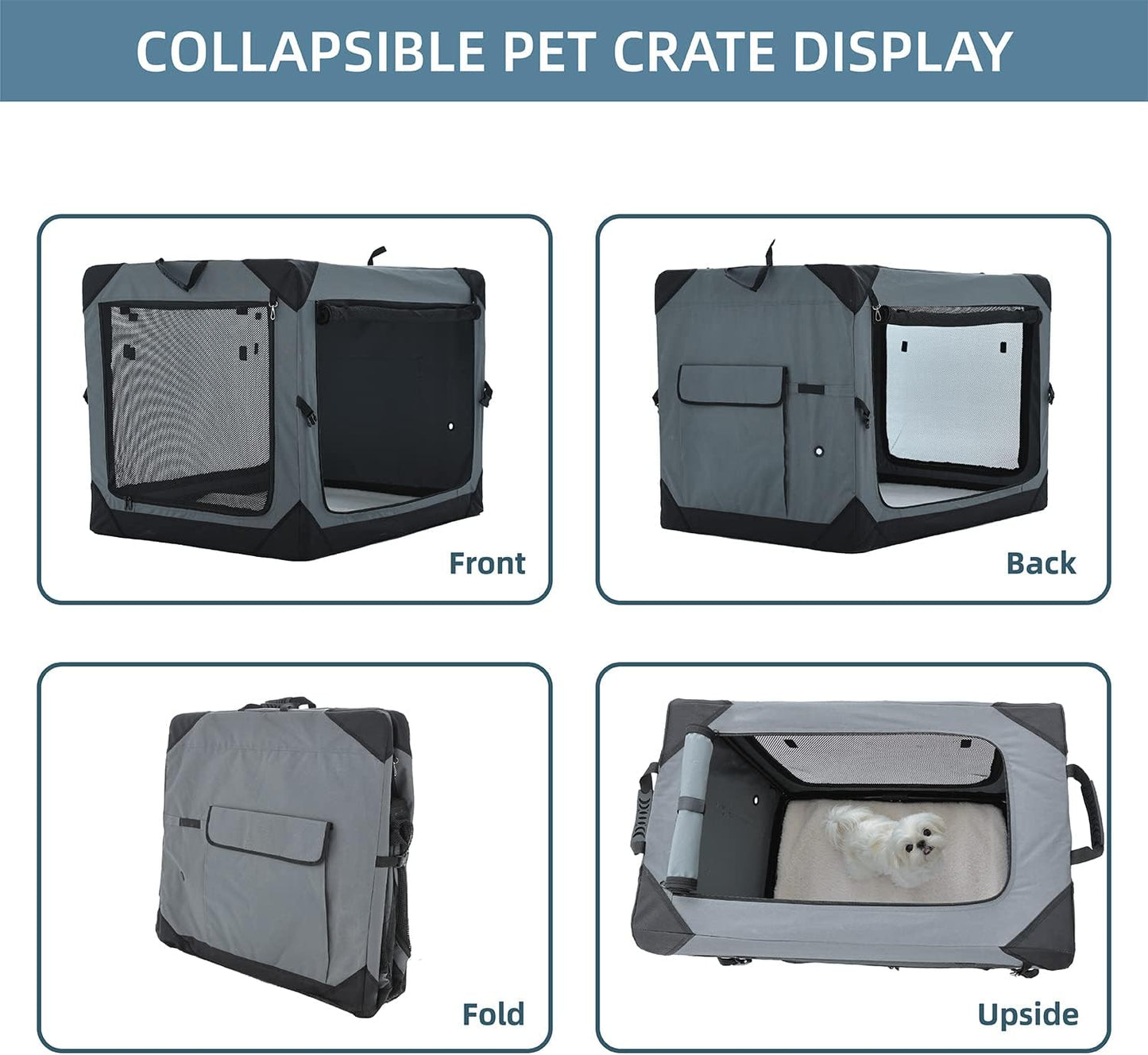 Pettycare 26 Inch Collapsible Foldable Soft Dog Kennel with Chew Proof Mesh Windows, Indoor & Outdoor Travel Dog Crate