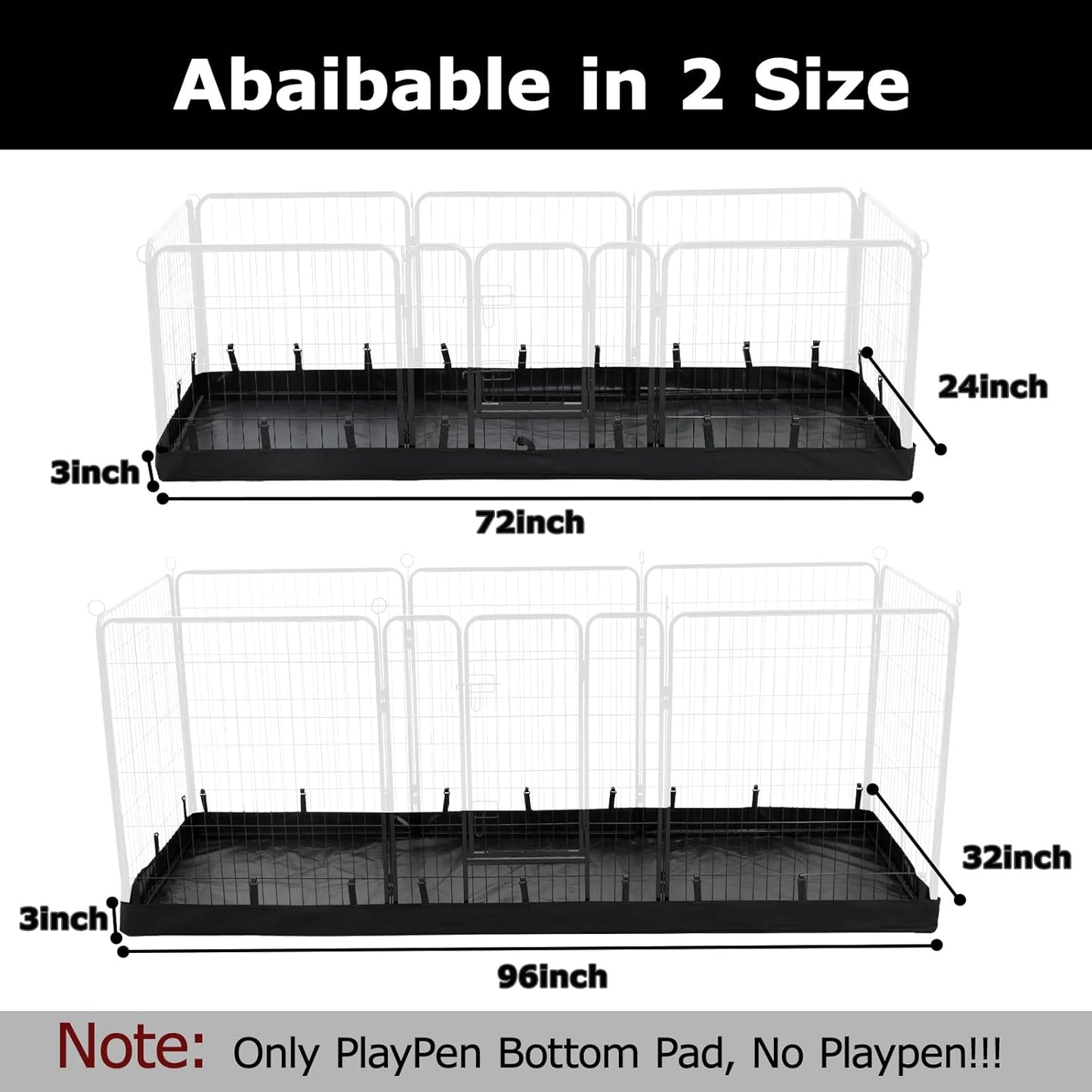 PJYuCien Rectangle Dog Playpen Bottom Pad - Fits 8 Panels 32"" Width Metal Dog Playpen -32""x96"" Size 600D Oxford Cloth Waterproof Playpen Bottom Pad (Note: Only Bottom Pad, No Playpen!!!), Black