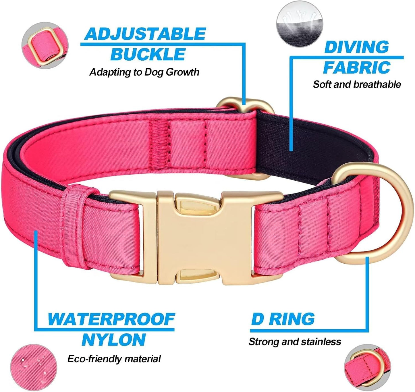 Didog Soft Padded Dog Collar for Large Dogs, Colorful and Durable Pet Collar with Quick Release Buckle, Light and Breathable for Daily Walking, Pink, L