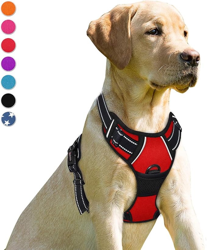 BARKBAY No Pull Dog Harness Front Clip Heavy Duty Reflective Easy Control Handle for Large Dog Walking(Red,M)