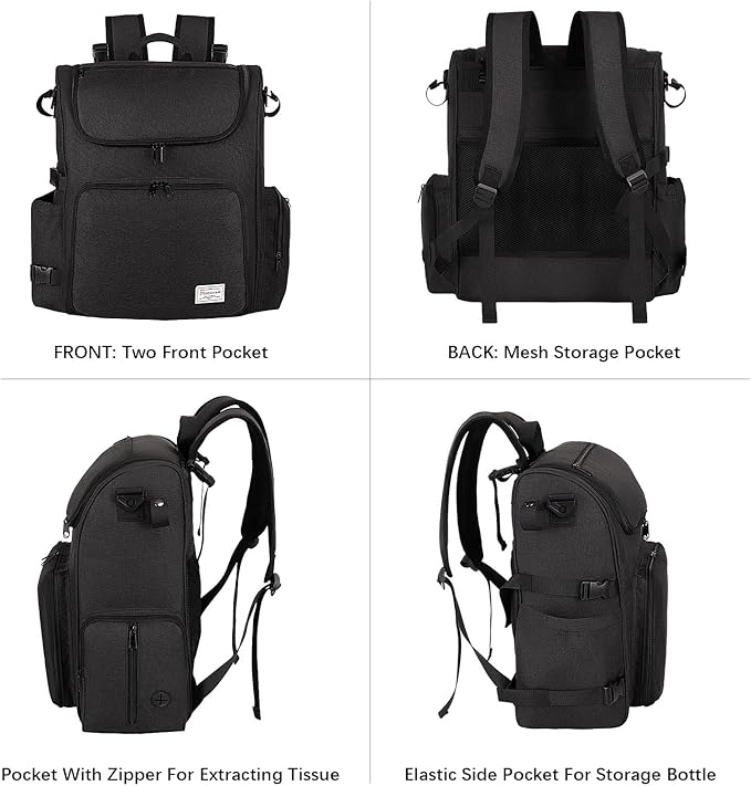 Modoker Dog Travel Bag Backpack, Airline Approved Pet Accessories Organizer for Dog and Cat with Shoulder Strap, 2 Dog Food Storage Containers, 2 Collapsible Dog Bowls,1 Pet Mat, Black