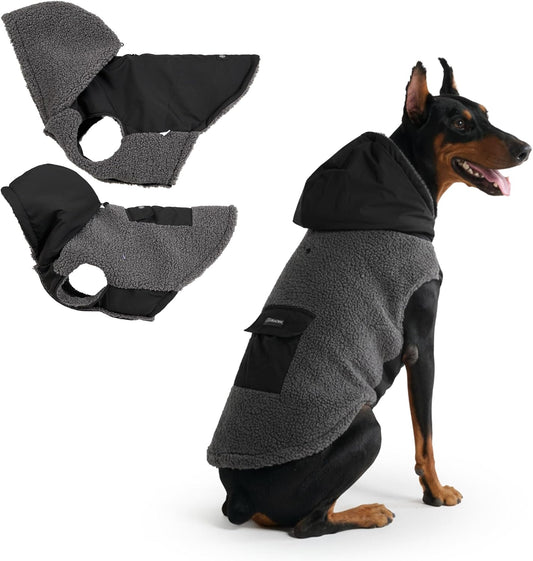 Spark Paws Reversible Dog Sweater, Sherpa Jacket Vest with Warm Fleece Lining, Warm Coat for Winter, Suitable for Small Medium, Large, XL XXL Dogs - Black and Grey - 3XL