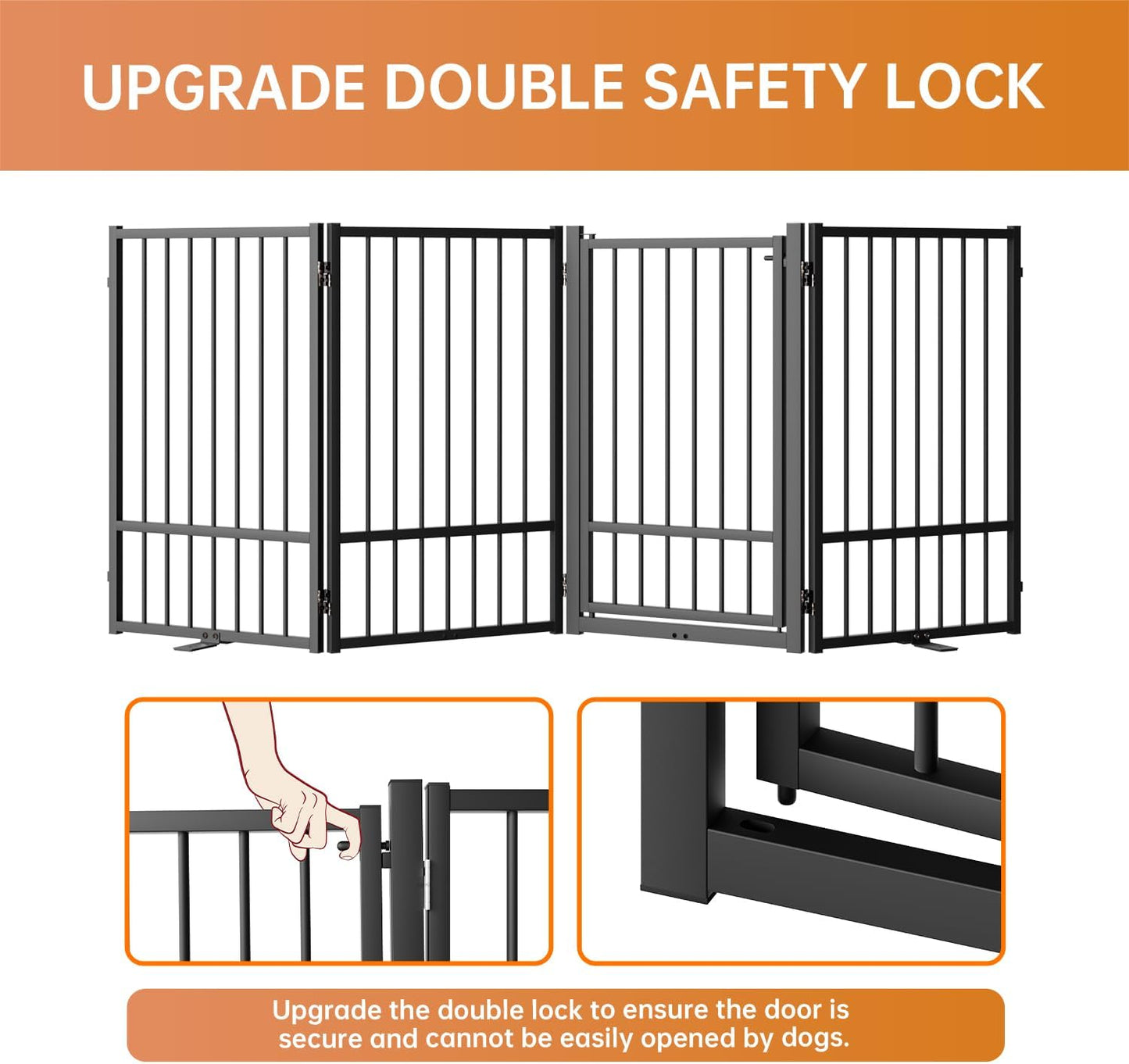 Full Metal Freestanding Dog Gate with Door, 32''Height Foldable Pet Dog Fence for Indoor & Outdoor, 4 Panels Extra Wide Free Standing TallDog Gates for Doorways,House,Stairs,Porch,Deck,Yard